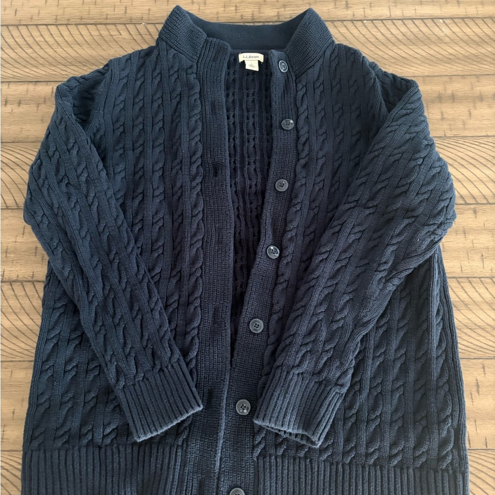 L.L. Bean Navy Cable Knit Cardigan